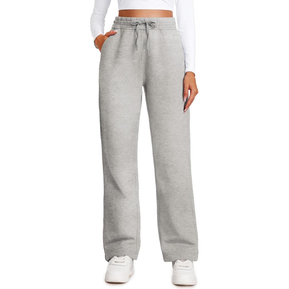 imageCRZ YOGA Cotton Fleece Lined Sweatpants Women 28quot30quot Straight Leg Casual Lounge Sweat Pants for WomenDove Grey Heather