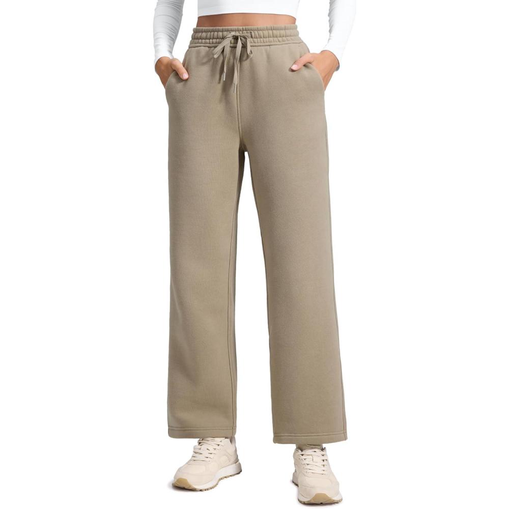 imageCRZ YOGA Cotton Fleece Lined Sweatpants Women 28quot30quot Straight Leg Casual Lounge Sweat Pants for WomenOak