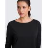 imageCRZ YOGA CottonBlend Long Sleeve Workout Tops for Women Boat Neck Soft Athletic Shirts Casual Going Out Fall TShirtsBlack