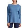 imageCRZ YOGA CottonBlend Long Sleeve Workout Tops for Women Boat Neck Soft Athletic Shirts Casual Going Out Fall TShirtsWashed Denim