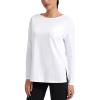 imageCRZ YOGA CottonBlend Long Sleeve Workout Tops for Women Boat Neck Soft Athletic Shirts Casual Going Out Fall TShirtsWhite