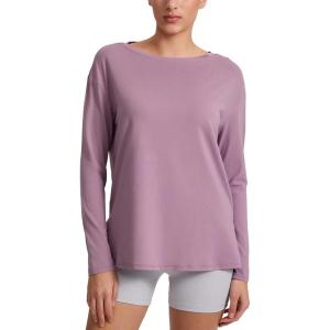 imageCRZ YOGA CottonBlend Long Sleeve Workout Tops for Women Boat Neck Soft Athletic Shirts Casual Going Out Fall TShirtsLight Lavender