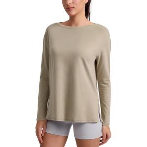 imageCRZ YOGA CottonBlend Long Sleeve Workout Tops for Women Boat Neck Soft Athletic Shirts Casual Going Out Fall TShirtsOak