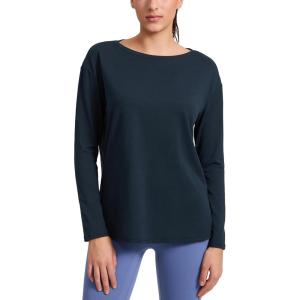 imageCRZ YOGA CottonBlend Long Sleeve Workout Tops for Women Boat Neck Soft Athletic Shirts Casual Going Out Fall TShirtsTrue Navy
