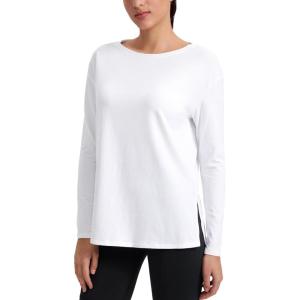 imageCRZ YOGA CottonBlend Long Sleeve Workout Tops for Women Boat Neck Soft Athletic Shirts Casual Going Out Fall TShirtsWhite