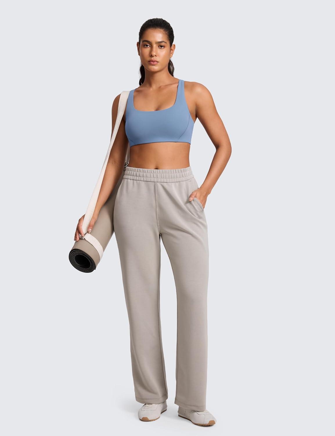 imageCRZ YOGA Butterlift Double Lined Square Neck Sports Bras for Women  Wireless VShaped Racerback Workout Yoga Top Non PaddedWashed Denim