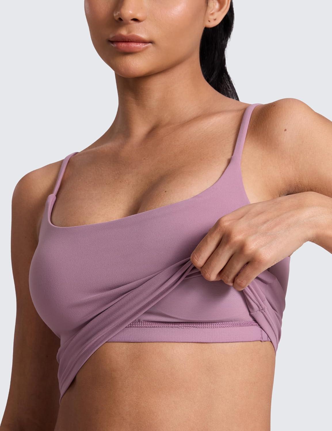 imageCRZ YOGA Butterlift Womens Scoop Neck Longline Sports Bra  U Back Adjustable Straps Workout Crop Tank Top with Built in PadsLight Lavender