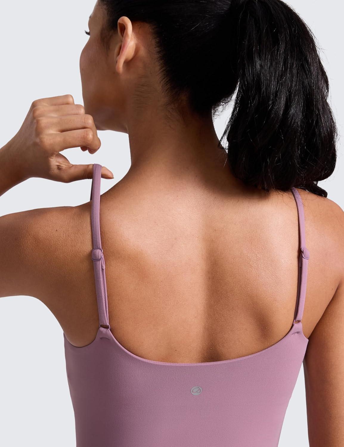 imageCRZ YOGA Butterlift Womens Scoop Neck Longline Sports Bra  U Back Adjustable Straps Workout Crop Tank Top with Built in PadsLight Lavender
