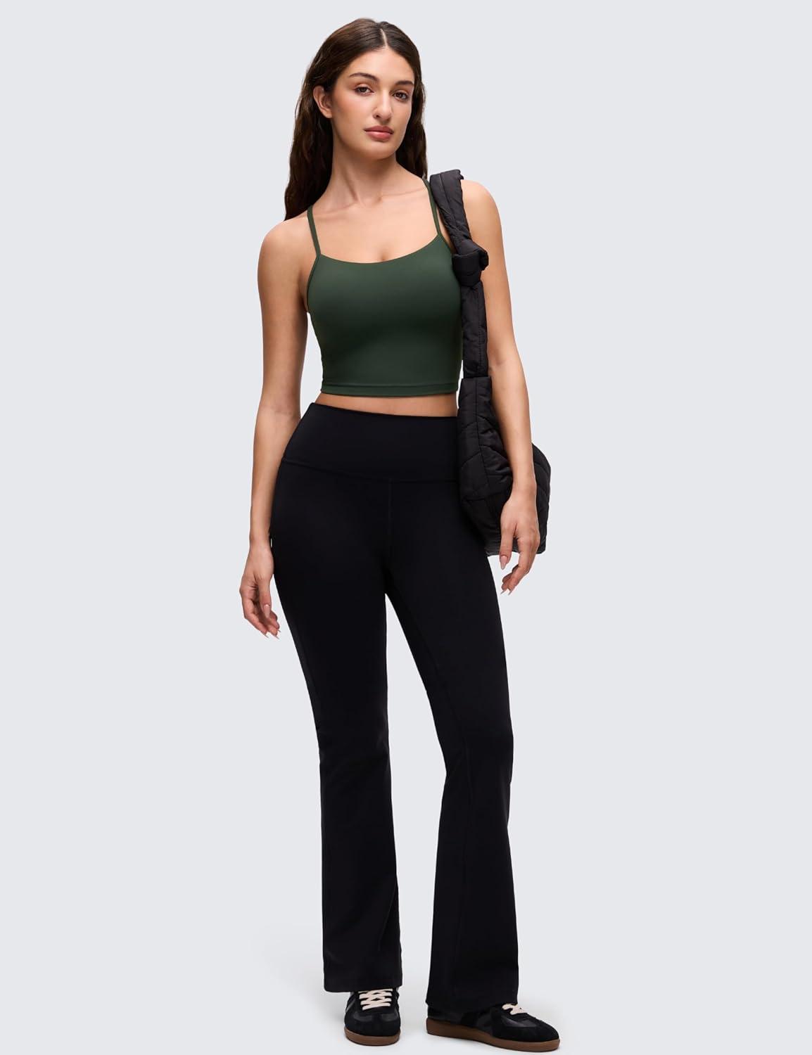 imageCRZ YOGA Womens Butterluxe Y Back Longline Sports Bras  Spaghetti Straps Racerback Padded Yoga Workout Crop Tank TopLegend Green