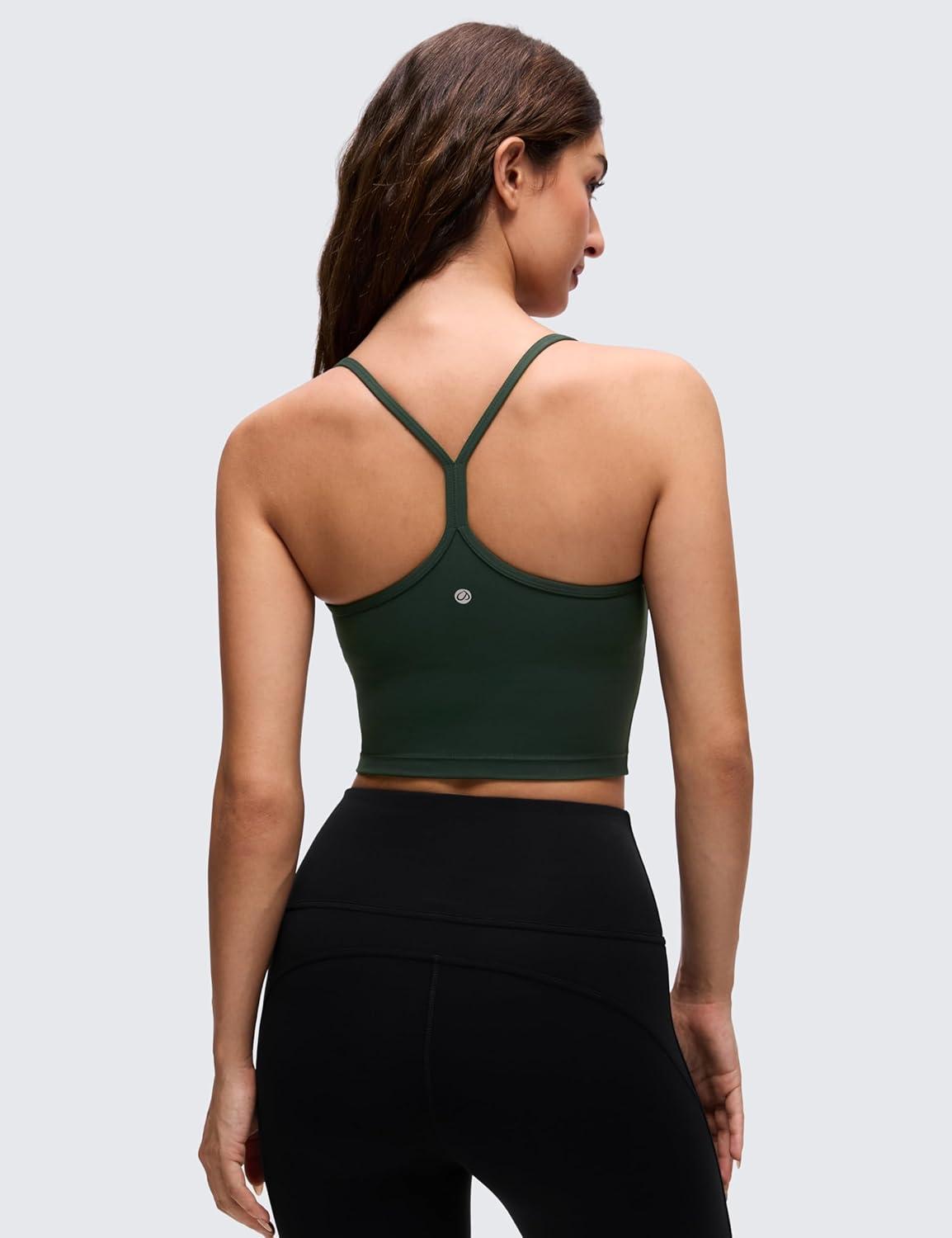 imageCRZ YOGA Womens Butterluxe Y Back Longline Sports Bras  Spaghetti Straps Racerback Padded Yoga Workout Crop Tank TopLegend Green