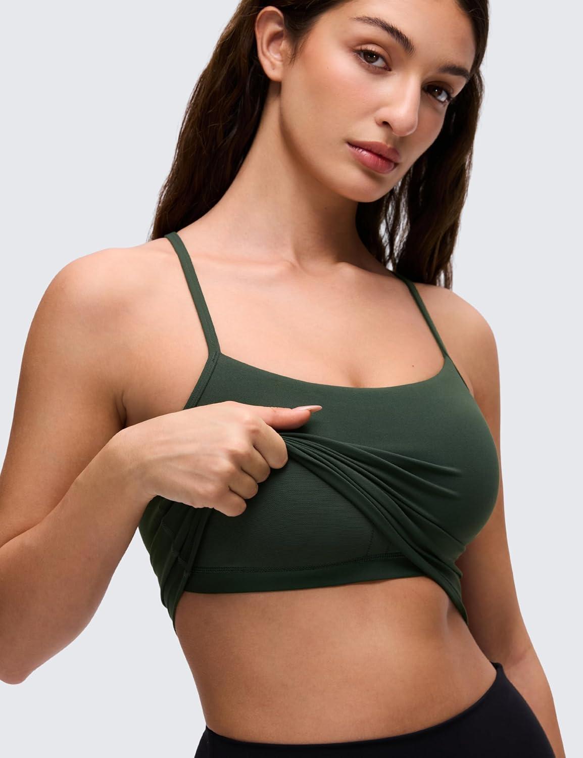 imageCRZ YOGA Womens Butterluxe Y Back Longline Sports Bras  Spaghetti Straps Racerback Padded Yoga Workout Crop Tank TopLegend Green