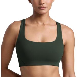 imageCRZ YOGA Butterlift Double Lined Square Neck Sports Bras for Women  Wireless VShaped Racerback Workout Yoga Top Non PaddedLegend Green