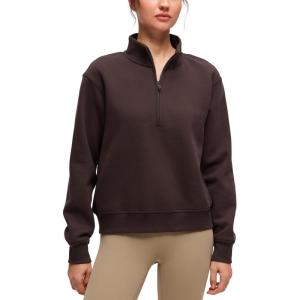 imageCRZ YOGA Fleece Lined Sweatshirt for Women Half Zip Funnel Neck Pullover Long Sleeve Workout Casual Sweat ShirtsHot Fudge Brown