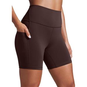 imageCRZ YOGA Women Butterbreeze Athletic Biker Shorts with Pockets 6  High Waist Workout Gym Running Volleyball YogaHot Fudge Brown