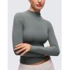 imageCRZ YOGA Softembrace Mock Neck Long Sleeve Tops for Women Soft Fitted Going Out Shirts Casual Comfort Layer TeesGrey Sage