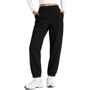 imageCRZ YOGA Cotton Fleece Lined Jogger Sweatpants Women 28quot High Waisted Casual Lounge Travel Pants with Pockets Winter WarmBlack