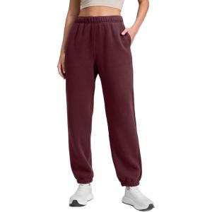 imageCRZ YOGA Cotton Fleece Lined Jogger Sweatpants Women 28quot High Waisted Casual Lounge Travel Pants with Pockets Winter WarmDark Red