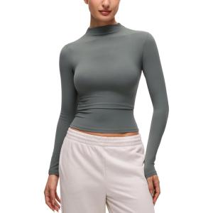 imageCRZ YOGA Softembrace Mock Neck Long Sleeve Tops for Women Soft Fitted Going Out Shirts Casual Comfort Layer TeesGrey Sage