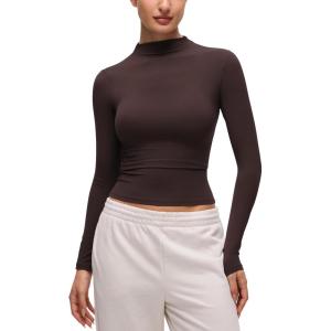 imageCRZ YOGA Softembrace Mock Neck Long Sleeve Tops for Women Soft Fitted Going Out Shirts Casual Comfort Layer TeesHot Fudge Brown