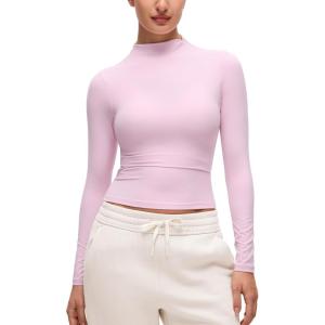 imageCRZ YOGA Softembrace Mock Neck Long Sleeve Tops for Women Soft Fitted Going Out Shirts Casual Comfort Layer TeesPink Peony