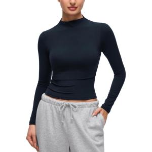 imageCRZ YOGA Softembrace Mock Neck Long Sleeve Tops for Women Soft Fitted Going Out Shirts Casual Comfort Layer TeesTrue Navy