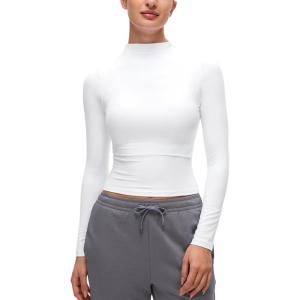 imageCRZ YOGA Softembrace Mock Neck Long Sleeve Tops for Women Soft Fitted Going Out Shirts Casual Comfort Layer TeesWhite