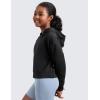 imageCRZ YOGA Cloud Jersey Long Sleeve Casual Hoodie for Girls  Lounge Pullover Shirts Tops Hooded Relaxed Waist Length Kids TeenBlack