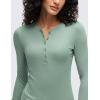 imageCRZ YOGA Ribbed Modal Casual Long Sleeve Henley Shirts for Women Soft Stretchy Knit Layering Basic Fitted Athletic TopsGreen Palm Court