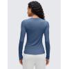 imageCRZ YOGA Ribbed Modal Casual Long Sleeve Henley Shirts for Women Soft Stretchy Knit Layering Basic Fitted Athletic TopsOasis Blue