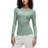 imageCRZ YOGA Ribbed Modal Casual Long Sleeve Henley Shirts for Women Soft Stretchy Knit Layering Basic Fitted Athletic TopsGreen Palm Court