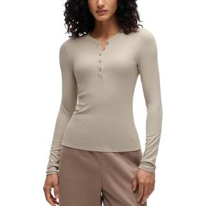 imageCRZ YOGA Ribbed Modal Casual Long Sleeve Henley Shirts for Women Soft Stretchy Knit Layering Basic Fitted Athletic TopsMojave Tan