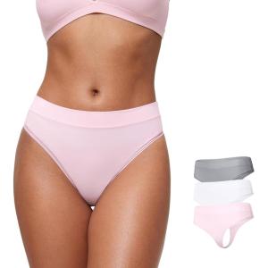 imageCRZ YOGA Soft High Rise Thongs for Women  Sexy Tagless Comfortable Panties Smooth Stretch Breathable Ladies Underwear 3 PackGreyWhitePink