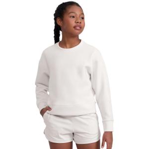 imageCRZ YOGA SoftAura Long Sleeve Casual Hoodie for Girls  Lounge Pullover Shirts Crew Neck Relaxed Waist Length Kids TeenMilky White