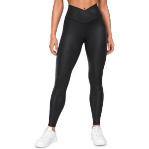 imageCRZ YOGA Womens Butterluxe Matte Faux Leather Cross Waist Leggings 28quot  V Crossover High Waisted LoungeBlack Classic