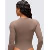 imageCRZ YOGA Softembrace Womens Basic Long Sleeve Crew Neck Bodysuits Casual Stretchy Fitted Thong Body Suits TopsBrown Purple