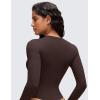 imageCRZ YOGA Softembrace Womens Basic Long Sleeve Crew Neck Bodysuits Casual Stretchy Fitted Thong Body Suits TopsHot Fudge Brown