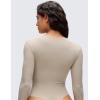 imageCRZ YOGA Softembrace Womens Basic Long Sleeve Crew Neck Bodysuits Casual Stretchy Fitted Thong Body Suits TopsMojave Tan