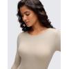 imageCRZ YOGA Softembrace Womens Basic Long Sleeve Crew Neck Bodysuits Casual Stretchy Fitted Thong Body Suits TopsMojave Tan