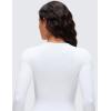 imageCRZ YOGA Softembrace Womens Basic Long Sleeve Crew Neck Bodysuits Casual Stretchy Fitted Thong Body Suits TopsWhite
