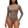 imageCRZ YOGA Softembrace Womens Basic Long Sleeve Crew Neck Bodysuits Casual Stretchy Fitted Thong Body Suits TopsBrown Purple