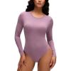 imageCRZ YOGA Softembrace Womens Basic Long Sleeve Crew Neck Bodysuits Casual Stretchy Fitted Thong Body Suits TopsLight Lavender