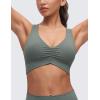 imageCRZ YOGA Womens Butterluxe Ruched Longline Sports Bras  V Neck Padded Yoga Tank Wide Straps Cross Back Crop TopsGrey Sage