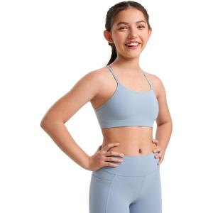 imageCRZ YOGA Butterluxe Scoop Neck Y Back Sports Bra for Girls  Yoga Athletic Casual Tops Spaghetti Strap Crop Padded Kids TeenCambric Blue