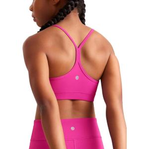 imageCRZ YOGA Butterluxe Scoop Neck Y Back Sports Bra for Girls  Yoga Athletic Casual Tops Spaghetti Strap Crop Padded Kids TeenHibiscus Purple