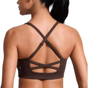 imageCRZ YOGA Womens Butterlift Cross Back Sports Bra  Scoop Neck Adjustable Straps Wireless Padded Pilates Workout TopHot Fudge Brown