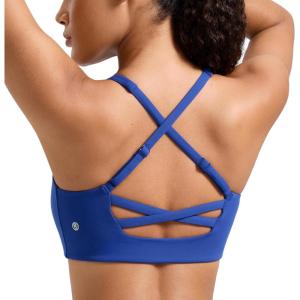 imageCRZ YOGA Womens Butterlift Cross Back Sports Bra  Scoop Neck Adjustable Straps Wireless Padded Pilates Workout TopWaves Blue