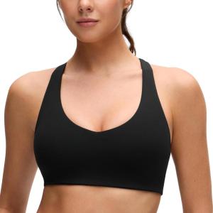 imageCRZ YOGA Womens Butterluxe V Neck Sports Bras  Supportive Racerback Wireless Padded Athletic Yoga Crop TopBlack