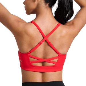 imageCRZ YOGA Butterlift Cross Back Sports Bras for Women  Scoop Neck Adjustable Straps Wireless Padded Pilates Workout TopDeep Red