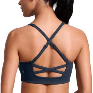 imageCRZ YOGA Butterlift Cross Back Sports Bras for Women  Scoop Neck Adjustable Straps Wireless Padded Pilates Workout TopTwilight Blue