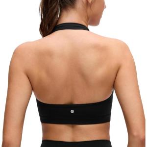 imageCRZ YOGA Butterluxe Halter Sports Bras for Women  Scoop Neck Padded Open Back Yoga Crop Gym Tops Low ImpactBlack